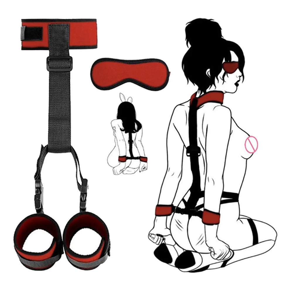 BDSM Bondage Handcuffs Eye Mask Neck Collar Slave Cuffs Restrain Ropes –  GXLOCK Store