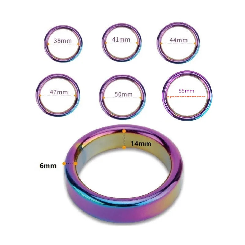 Dia 38,41,44,47,50,55mm for choose Slave HEAVY DUTY rainbow penis cock ring metal delay ejaculation sex toy