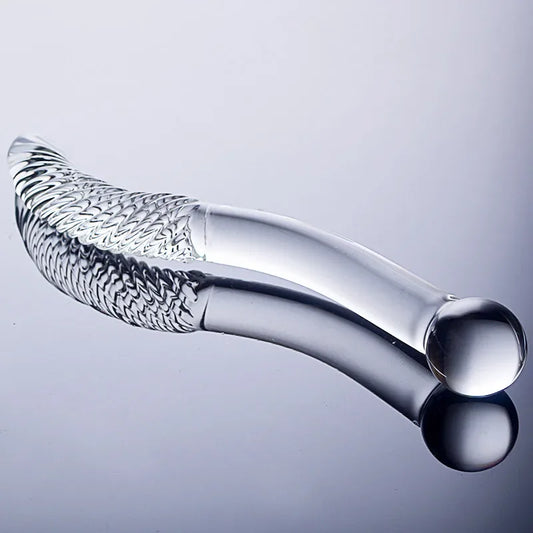 Double Ended Crystal White Pyrex Glass Dildo Artificial Penis Granule Spiral G Spot massager Adult game Sex Toys for Woman Gay