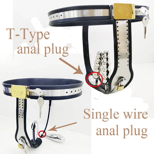 Female Chastity Belt Stainless Steel T Type Chastity Device Lockable Underwear with Anal Beads Bdsm Sex Toys for Women