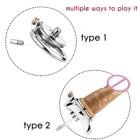 Inverted Urethral Chastity Cage Device요도 스트레칭withSkin Color Dildo Head for Couple콕링BDSM Play Sissy Penis Rings Intimate Products