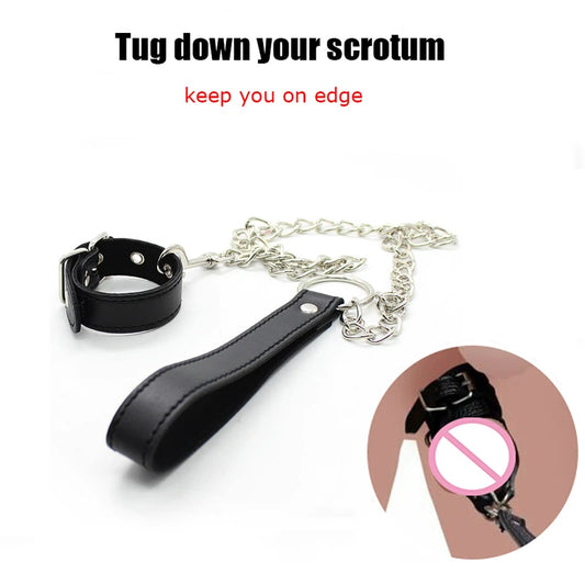 Leather Cock Penis Ring,Ball Stretcher Leash Sack Pull Tug,Sex Toys For Couples