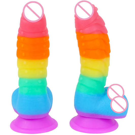 New Colorful Realistic Dildos Strapon Dildo for Women Sex Toys Adult Toy Rainbow Penis with Suction Cup Woman Erotic Sextoy Dick