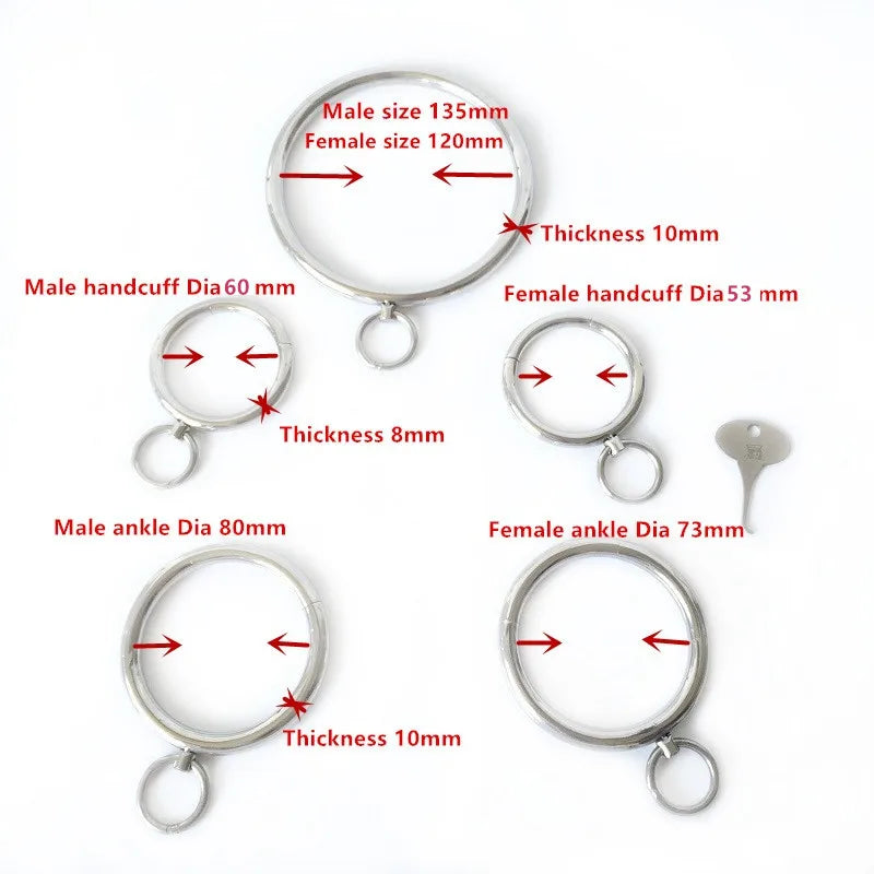 New key stainless steel Neck Collar handcuff ankle pull ring Adult Slave Role Play metal For male BDSM restraint bondage Sex toy