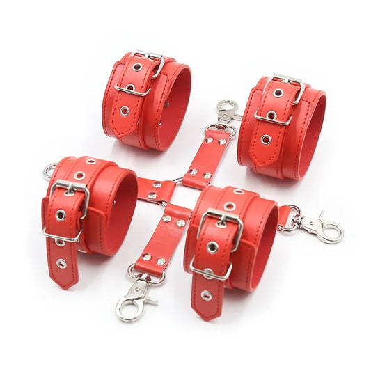 PU Leather Bondage Hog Tie Handcuffs Ankle Leg Cuffs Cross Hook Strap Restraint Erotic Sex Toys For Couples Adult Fun Games