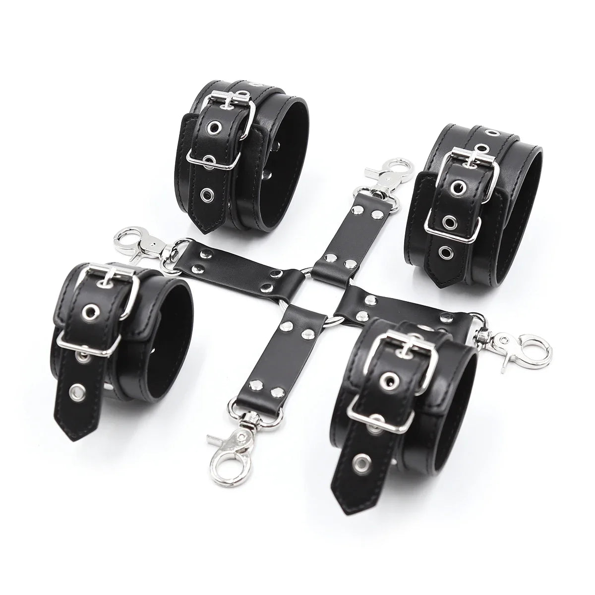 PU Leather Bondage Hog Tie Handcuffs Ankle Leg Cuffs Cross Hook Strap Restraint Erotic Sex Toys For Couples Adult Fun Games
