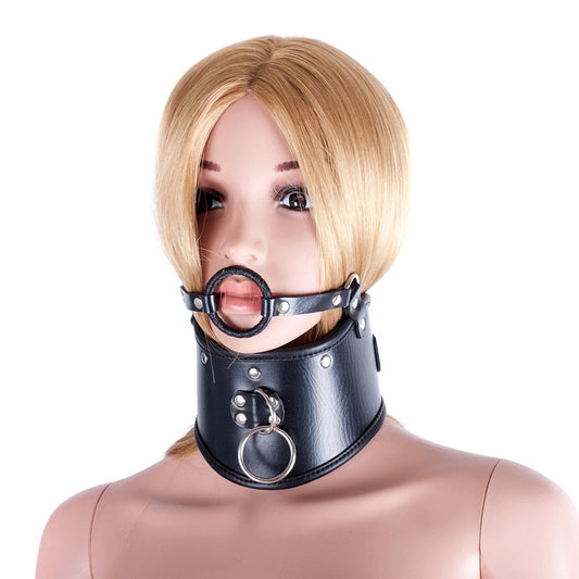 PU Leather Sexy Collars for Women Erotic Neck Collar with O Ring Mouth Gag Adult Games Sex Toy Sex Product Restraint Tool