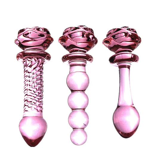 Pink Rose Glass Anal Plug Smooth Anal Beads Prostata Massage Glass Butt Plug Adult Sex Toys for Women Men Glass Dildo