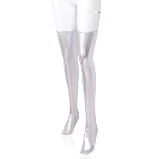 Sexy Shiny PU Leather Wetlook Thigh High Stockings Women Wet Look Latex Style Thigh-Highs Punk Hen Party Wear Outfit