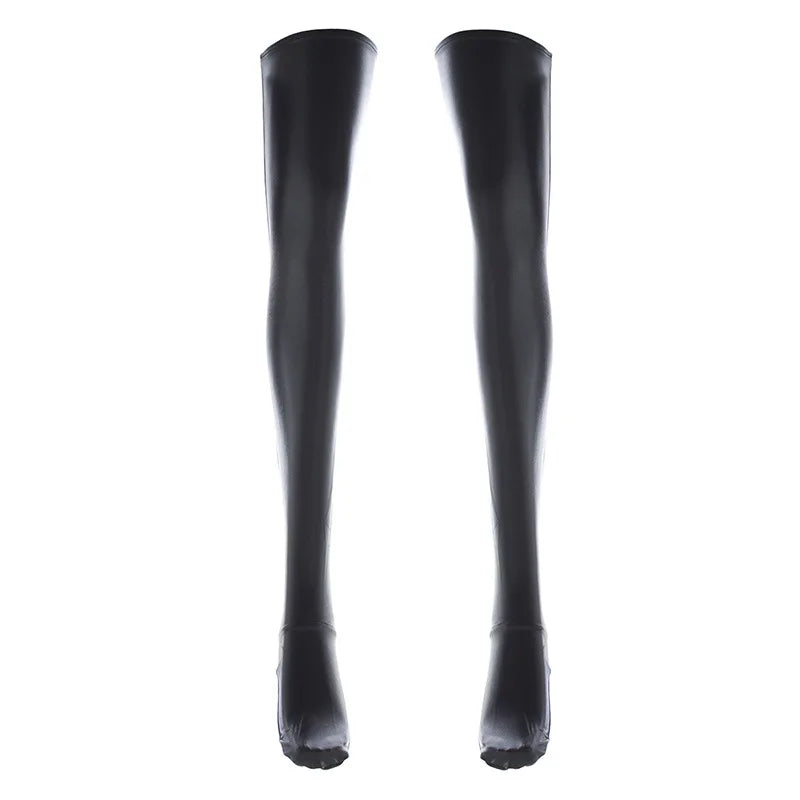 Sexy Shiny PU Leather Wetlook Thigh High Stockings Women Wet Look Latex Style Thigh-Highs Punk Hen Party Wear Outfit
