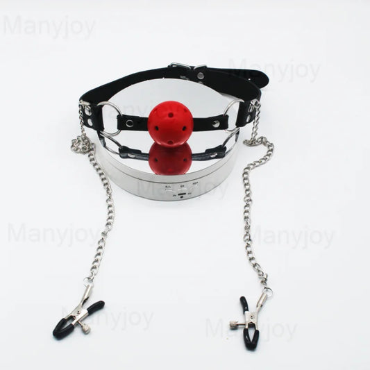 Sexy Toys PU Leather Open Mouth Gag Ball with Chain Nipple Clip Oral Open Bondage Adult Games Erotic Sex Toy for Couple