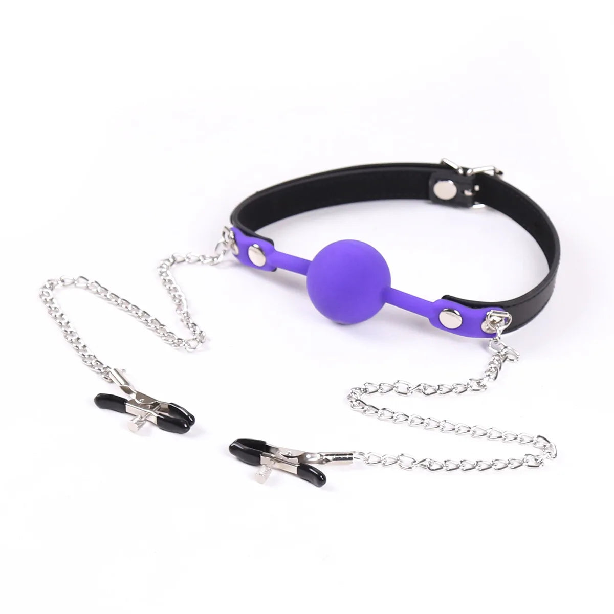 Sexy Toys PU Leather Open Mouth Gag Ball with Chain Nipple Clip Oral Open Bondage Adult Games Erotic Sex Toy for Couple