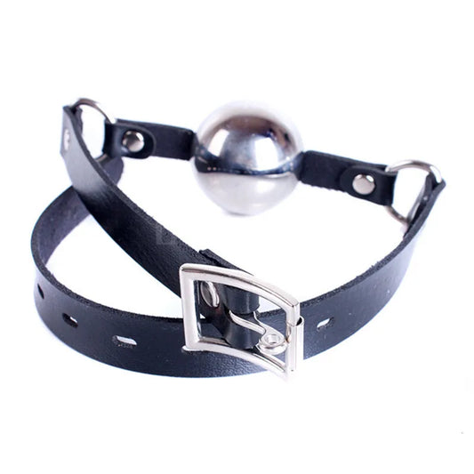 Stainless Steel Ball Gag Locking Bondage Open Mouth PU Leather Straps Lockable Restraint Oral Fun Games for Couple
