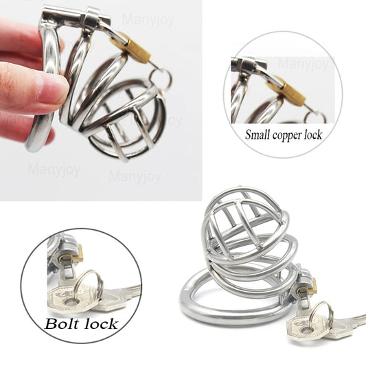 Stainless Steel Male 3 Rings Chastity Cage Device 2 Type Metal Cock Cage Penis Lock Slave Bondage SM Sex Toys for Men Adult Gay