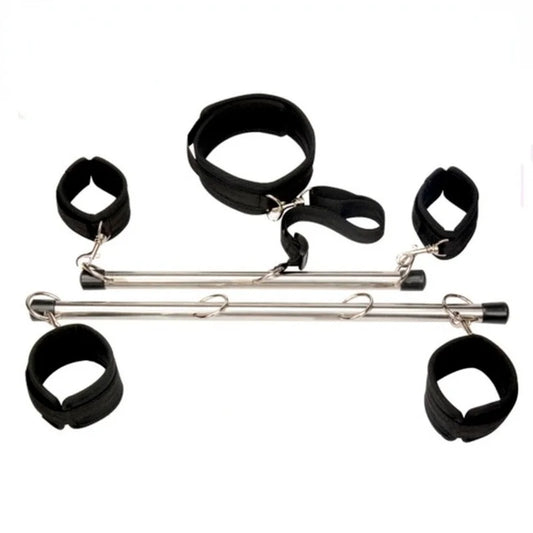 Steel Metal Spreader Bar Fantasy Ankle Wrist Cuffs Neck Collar Bondage Footcuff SM Slave Shackle Erotic Game Sex Tool for Women