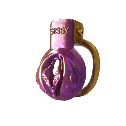 Purple-Gold Mix Color Pussy Vaginal Chastity Cage 5 Rings