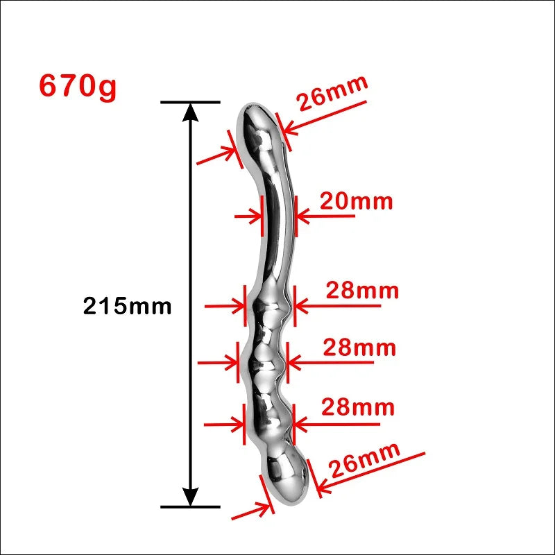 stainless steel double metal fake dildo G Spot anal beads plug P-spot prostate massager stick SM vaginal sex toy for woman