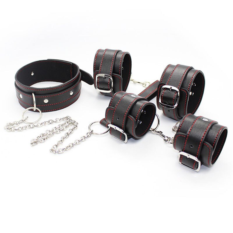 Sex Couple Leather Bdsm Bondage Set 3pcs Restraints Collar Ankle Cuff  Handcuffs For Sex Bondage Set Sex Toys For Women Adults