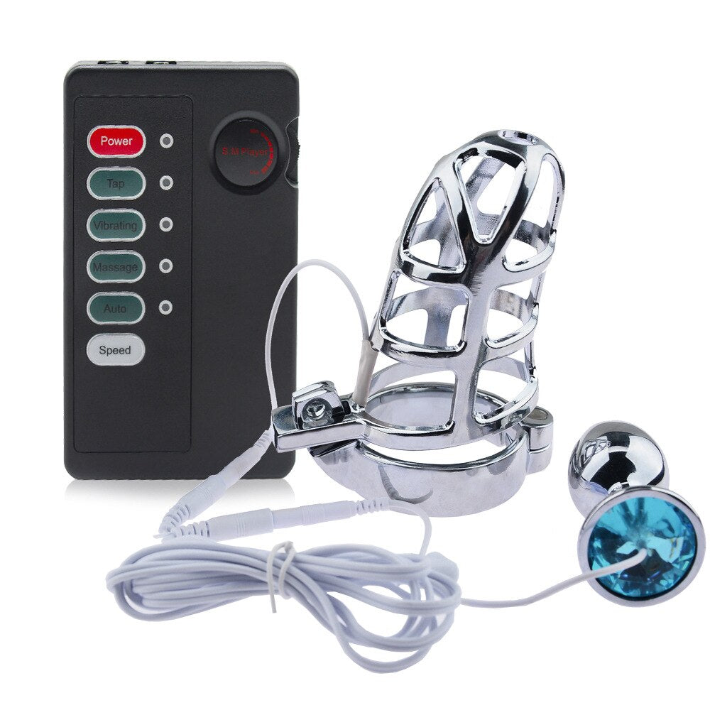 Electric Shock Metal Chastity Cage Anal Plug GXLOCK Store Electric Shock Metal Chastity Cage Anal Plug GXLOCK Store