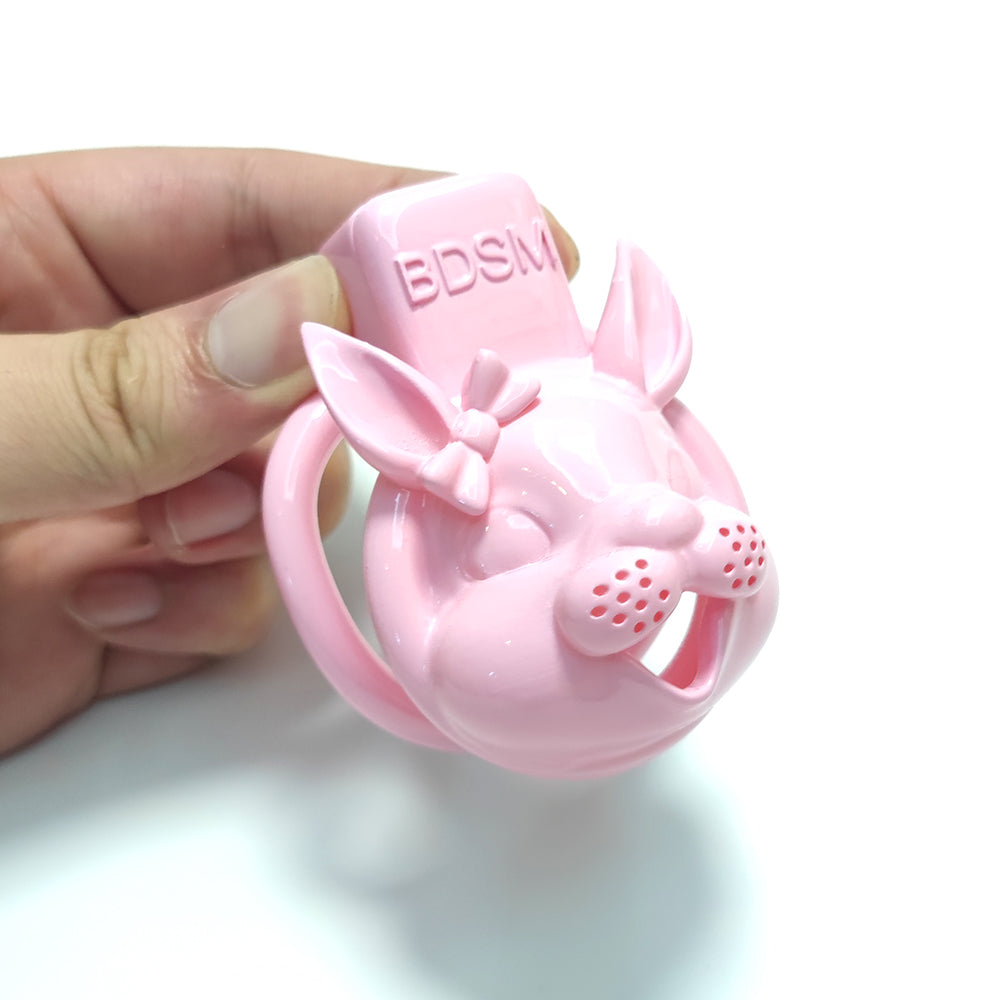 Pink Cute Rabbit Chastity Cage with Stealth Lock Ring