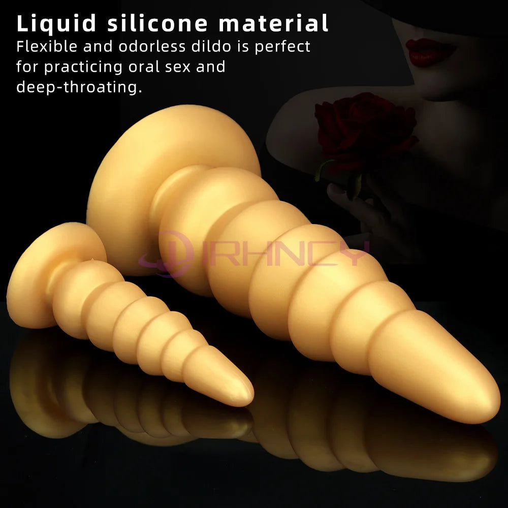 11cm Huge Anal Plug Gold Liquid Silicone Soft Buttplug with Suction Cup Huge Anal Toy Prostate Massage Men Women 18+ Adult Toys