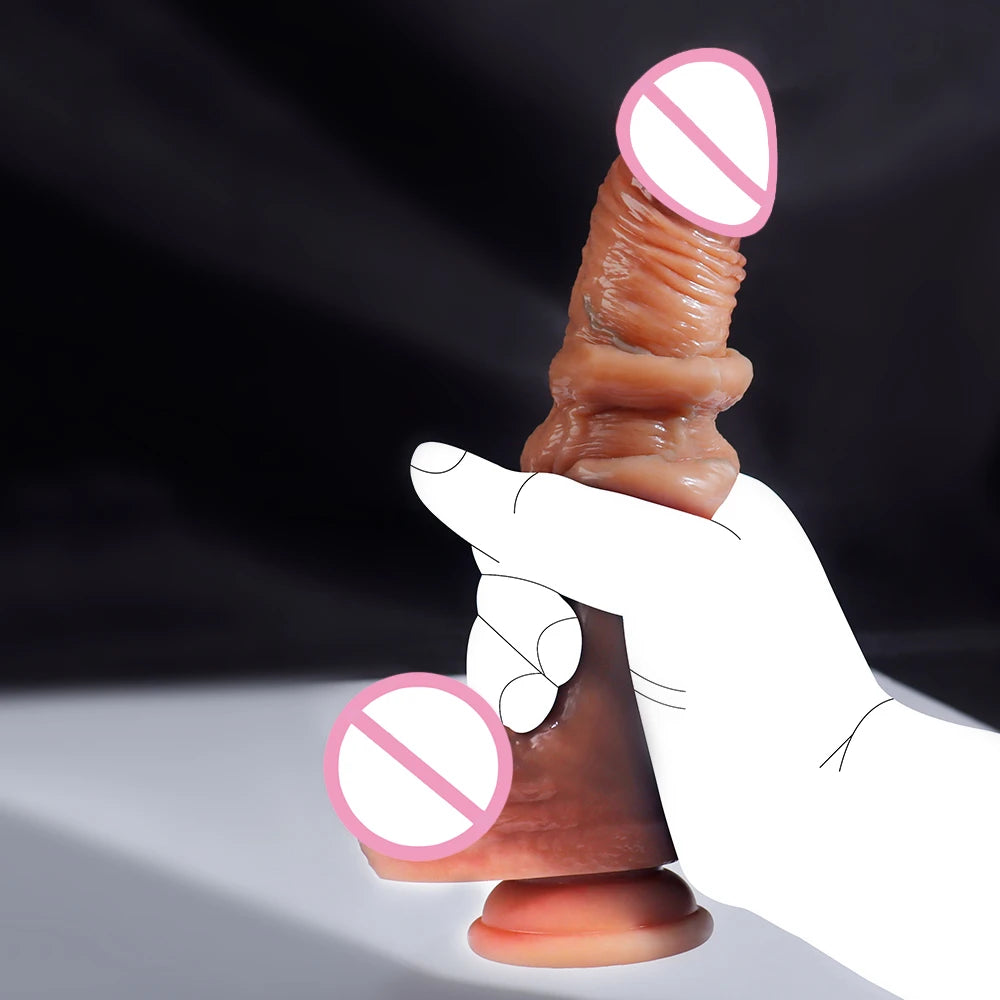 18/21CM Dildo Liquid Silicone Dildo With Skin Sliding Skin Strong Suction Cup Sex Toy For Women Men Gay Couples Adult Supplies