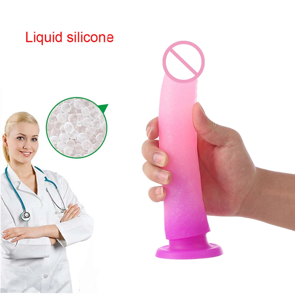 18+ Glitter Realistic Dildo Dick Sex Toys Cute Dildio for Women Lesbian Consoladores Silicone Penis Anal Dildos with Suction Cup