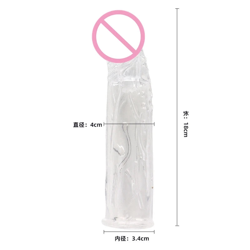 18cm*4cm Penis Extender Sleeve Reusable Condoms Delay Ejaculation Cock Rings Sex Toys For Men Sex Products