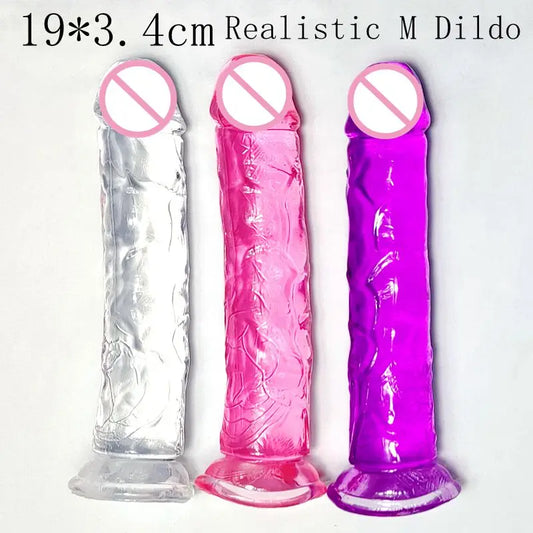 19*3.4CM  Realistic M Dildo vagina Anal Masturbator Sex Toys For Couples Crystal Dildo Suction Cup Penis  For Wome