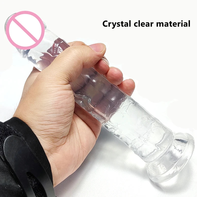 19*3.4CM  Realistic M Dildo vagina Anal Masturbator Sex Toys For Couples Crystal Dildo Suction Cup Penis  For Wome