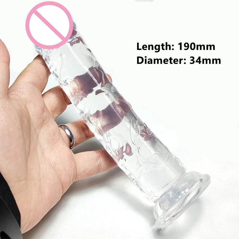 19*3.4CM  Realistic M Dildo vagina Anal Masturbator Sex Toys For Couples Crystal Dildo Suction Cup Penis  For Wome