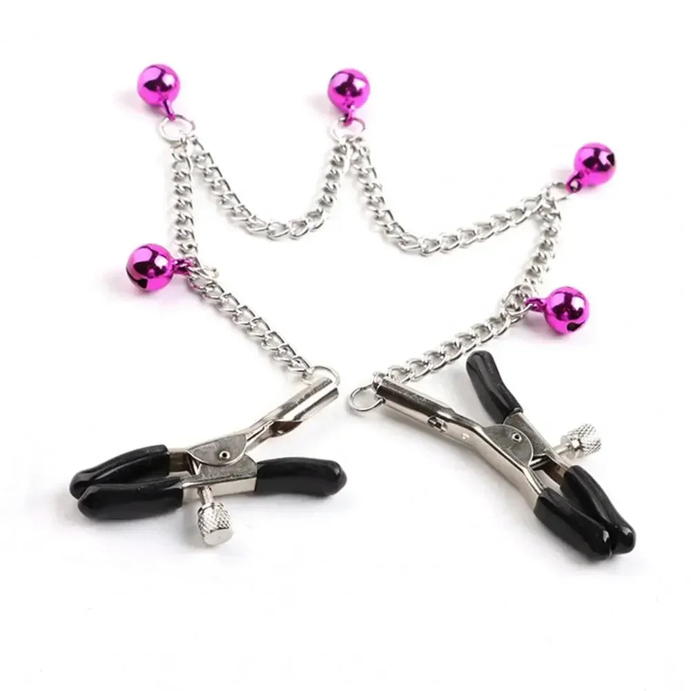 1Pair Breast Clamp Eye-catching Enjoyment Metal Nipple Screw Clip with Bell for Adult Men and Women