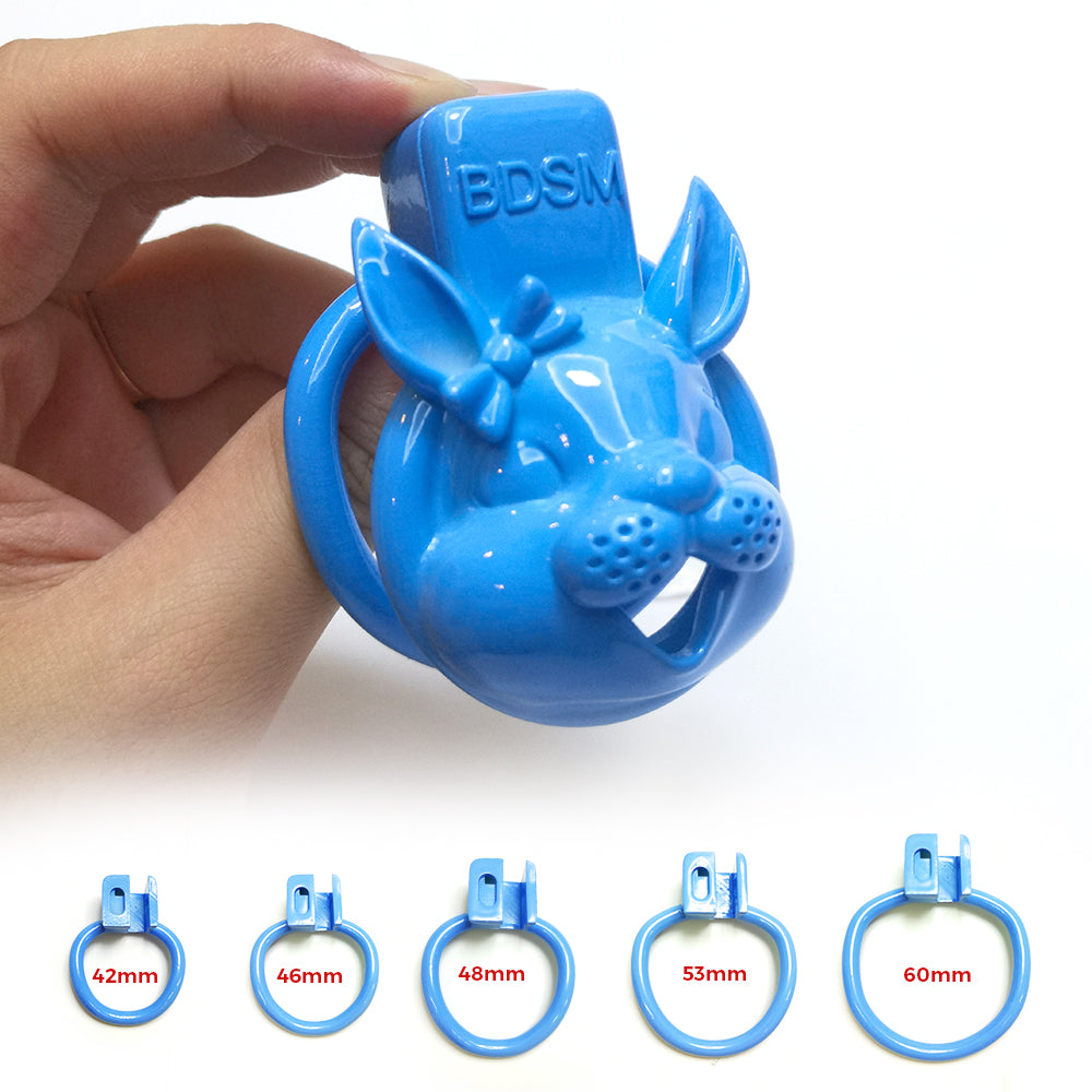 BDSM Blue Cute Rabbit Sissy Chastity Cage