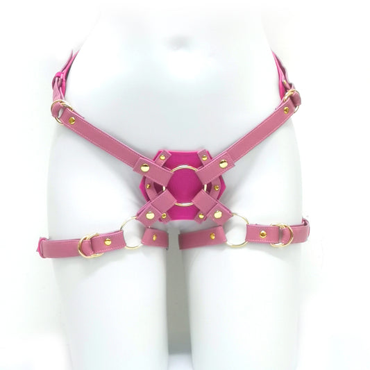 PINK Women Leather Strap On Harness Dildo Belt