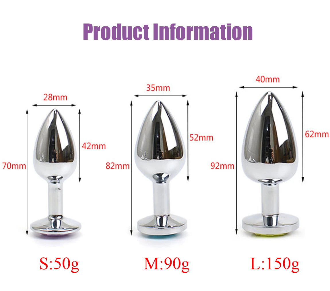 1pc 3 Size Anal Plug Round Stainless Steel Crystal buttplug Removable Butt Plug Stimulator Anal Sex Toys Prostate Massager Dildo