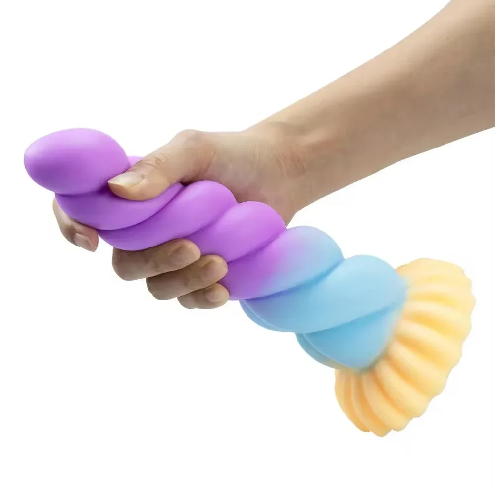 1pc Liquid Silicone Mixed Color Dildo Twist Anal Plug with Suction Cup Dildo Prostate Massager Masturbator Sex Toys for Men