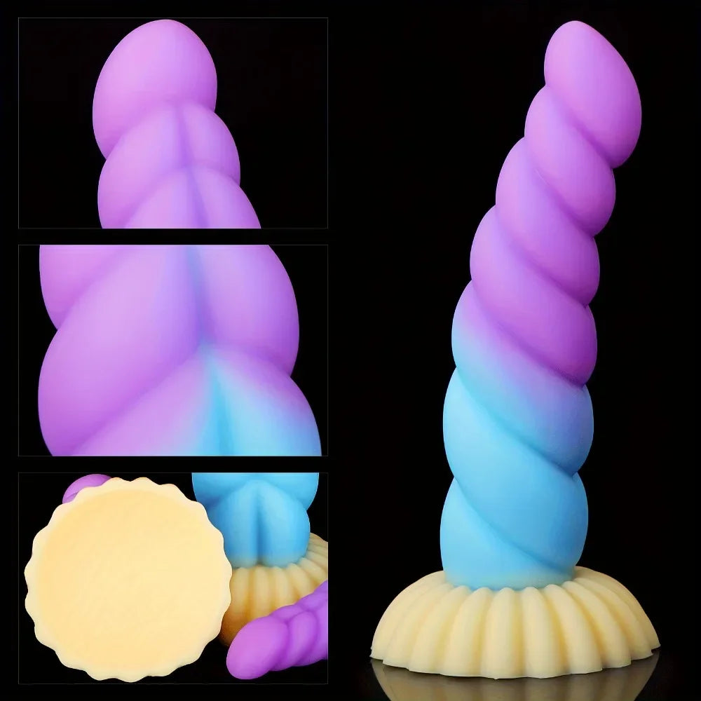 1pc Liquid Silicone Mixed Color Dildo Twist Anal Plug with Suction Cup Dildo Prostate Massager Masturbator Sex Toys for Men