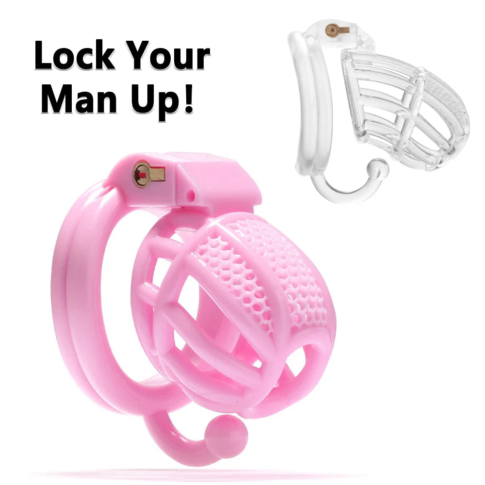 2024 High Quality Pink Male Chastity Cage With 4 Size Arc Penis Rings Discreet Sissy Femboy Cock Cage Devices Men Adult Goods