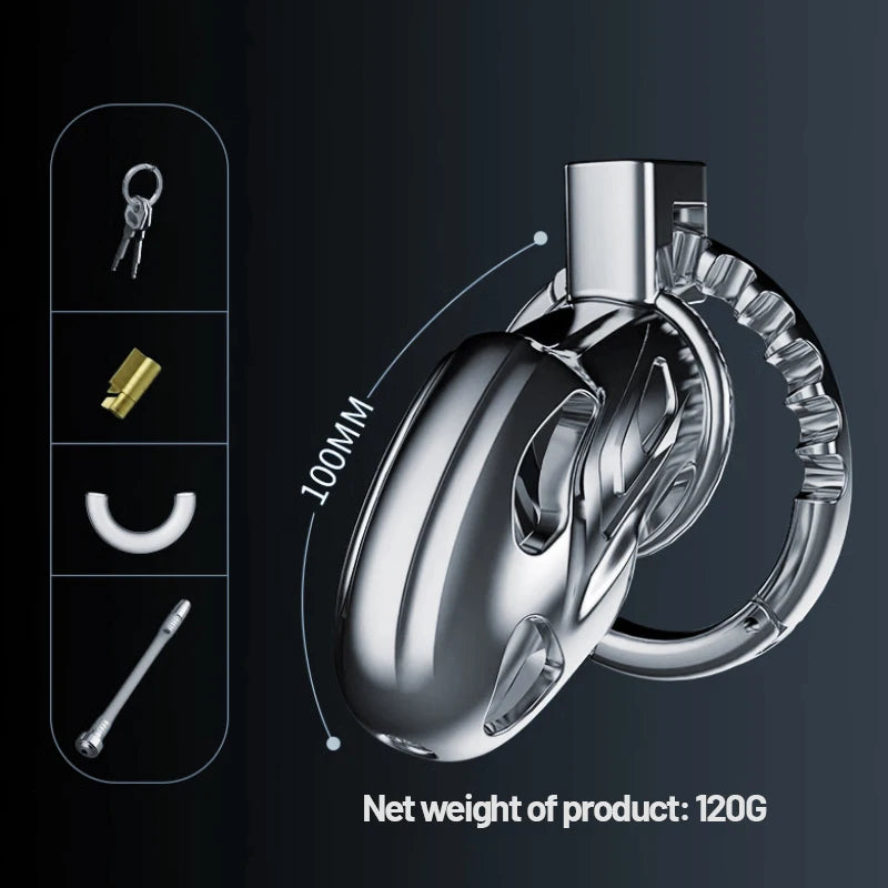 2024 New Upgrade One-Piece Adjustable Snap Ring Metal Chastity Cage Men's CB Cock Cage SM Aluminum Alloy Urethra Lock Device Toy