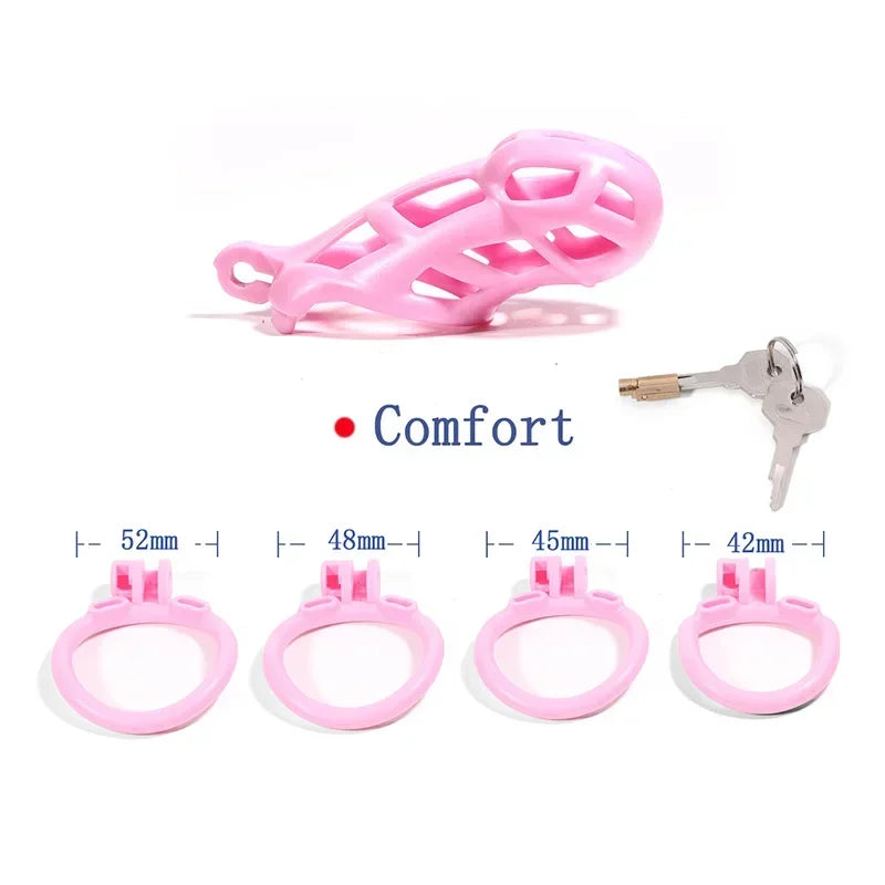 2024 Sissy Pink Chastity Cage 정조대투명피어싱 Light High Quality Cock Cage With 4 Arc Rings Penis Lock Adult Sex Toys For Men Gay 18+