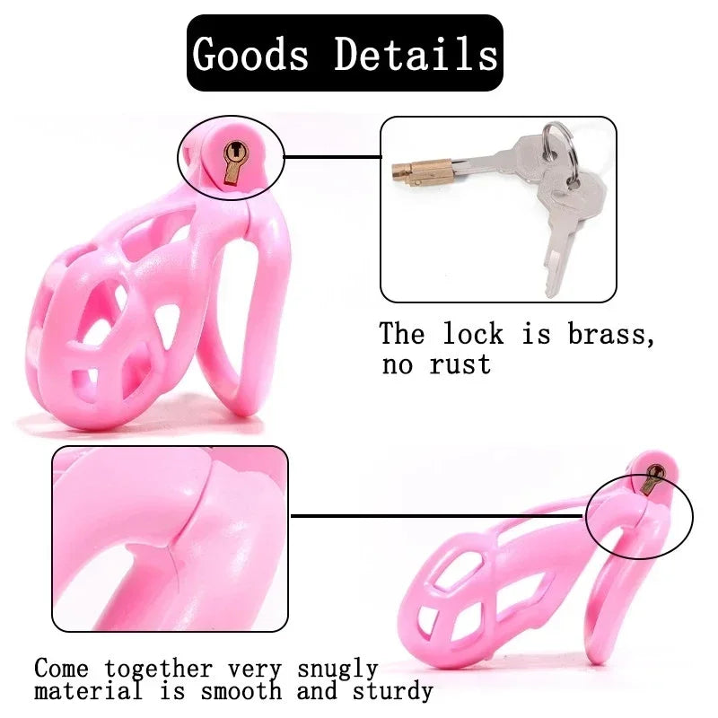 2024 Sissy Pink Chastity Cage 정조대투명피어싱 Light High Quality Cock Cage With 4 Arc Rings Penis Lock Adult Sex Toys For Men Gay 18+