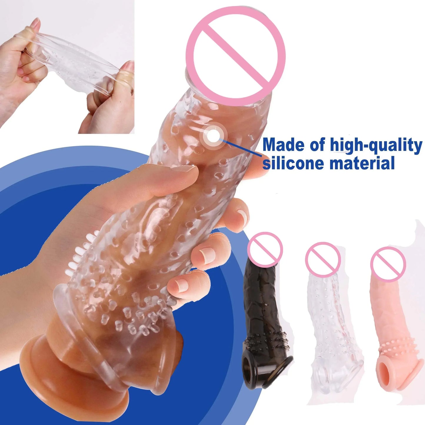 21Cm Silicone Enlargement Penis Extender Sleeve Stimulating Spikes Condom Delay Ejaculation Intimate Goods Adult Sex Toy for Man