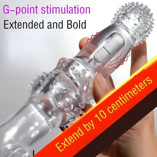 245mm Penis Enlargement Sleeve Vibrator Penis Extender Sleeve Delay Ejaculation Sex Toys for Men Condoms Sex Products