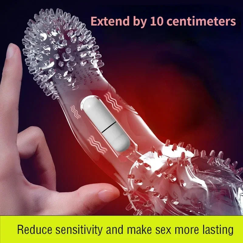 245mm Penis Enlargement Sleeve Vibrator Penis Extender Sleeve Delay Ejaculation Sex Toys for Men Condoms Sex Products