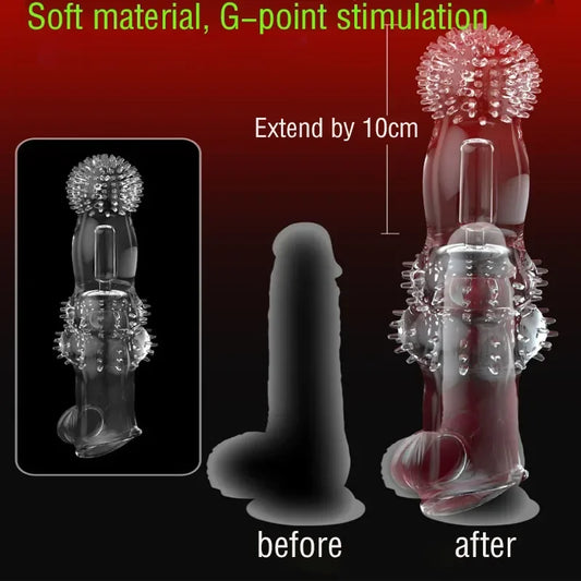 245mm Penis Enlargement Sleeve Vibrator Penis Extender Sleeve Delay Ejaculation Sex Toys for Men Condoms Sex Products