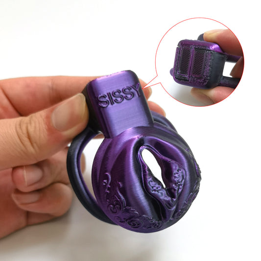 Change Color Purple Black Pussy Vaginal Chastity Cage 5 Rings