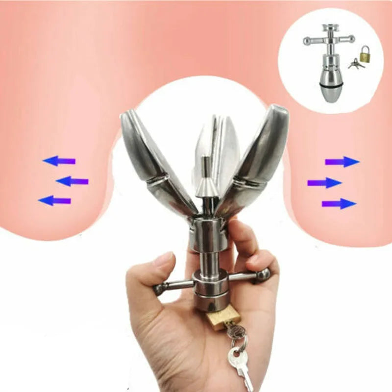 2pcs Bondage Wrap Open Leg Clitoral&Anal Plug Clamp Speculum Dilator Metal Butt Plug Lock Vagina Sex Toys for Couples Men BDSM