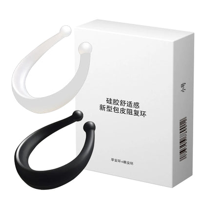 2pcs Penis Rings for Beginer Foreskin Corrector Male Masturbator Delay Ejaculation Cock Rings Penis Training for Adult Sex Toys