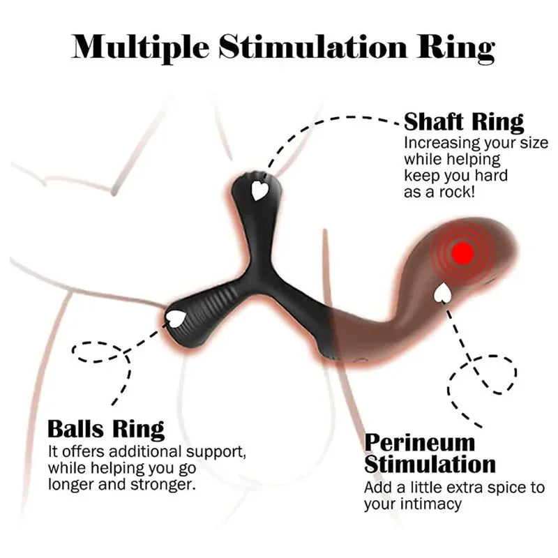 3 In 1 Vibrating Cock Ring Male Vibrator Penis Ring Delay Ejaculation Cockring Perineum Stimulator Sex Toys for Men Adult Goods