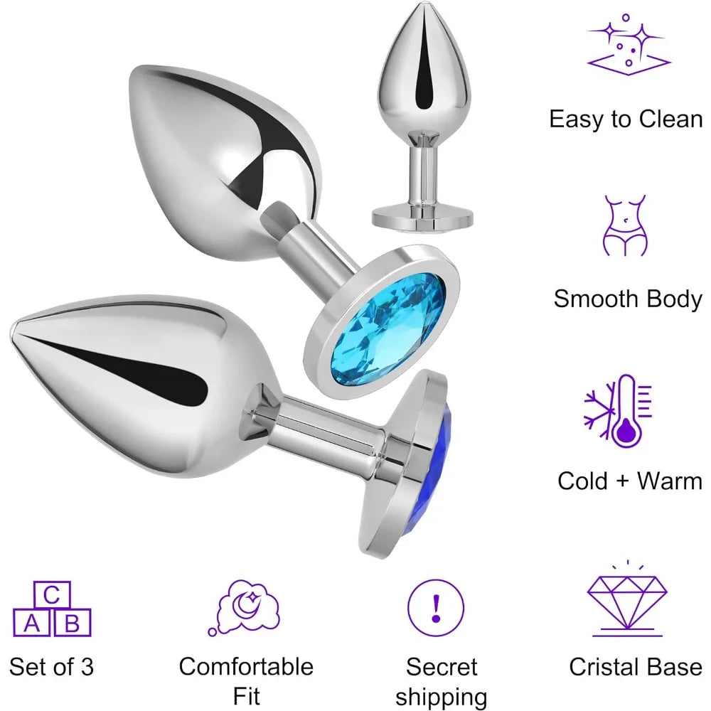 3 Size Metal Anal Sex Toys Butt Plug Stainless Steel Crystal Prostate Massage Dildos BDSM Toys for Women Men Gay Adult Products